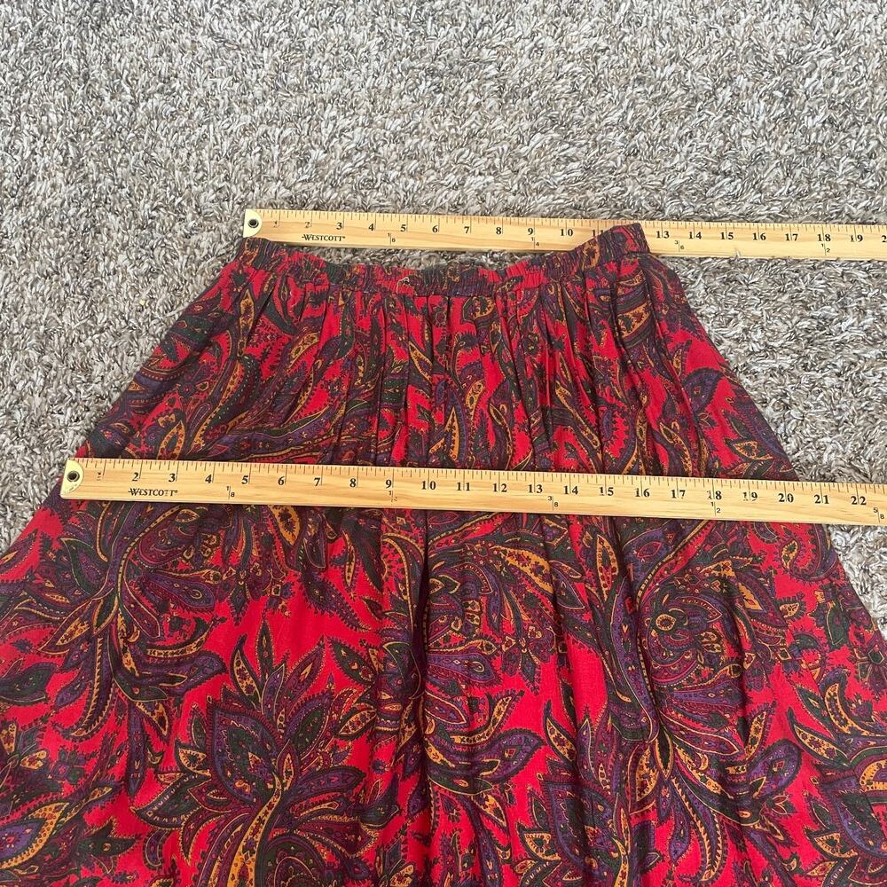 Vintage Midi Skirt Size 10 Red Paisley Pleated A Line Retro Preppy Academia 90s - Picture 10 of 12